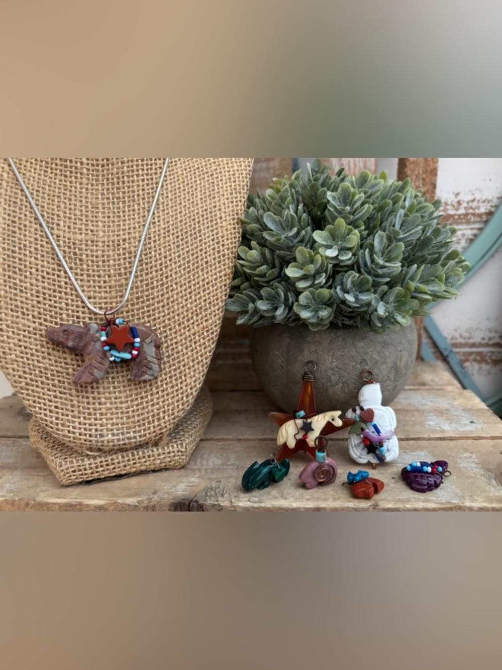 Native American Multi Stone Zuni Bear , Turtle, Horse Pendant Charms NEW!